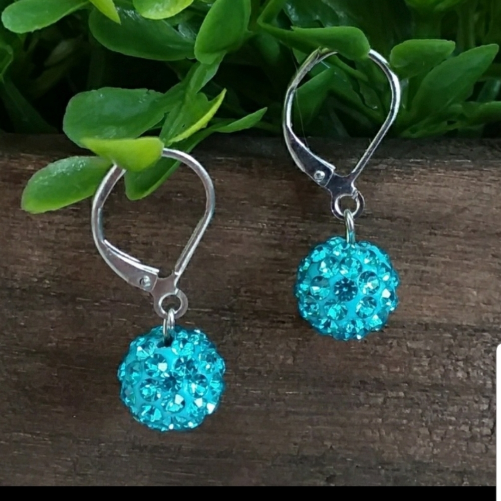 Turquoise Rhinestone Bead Earrings